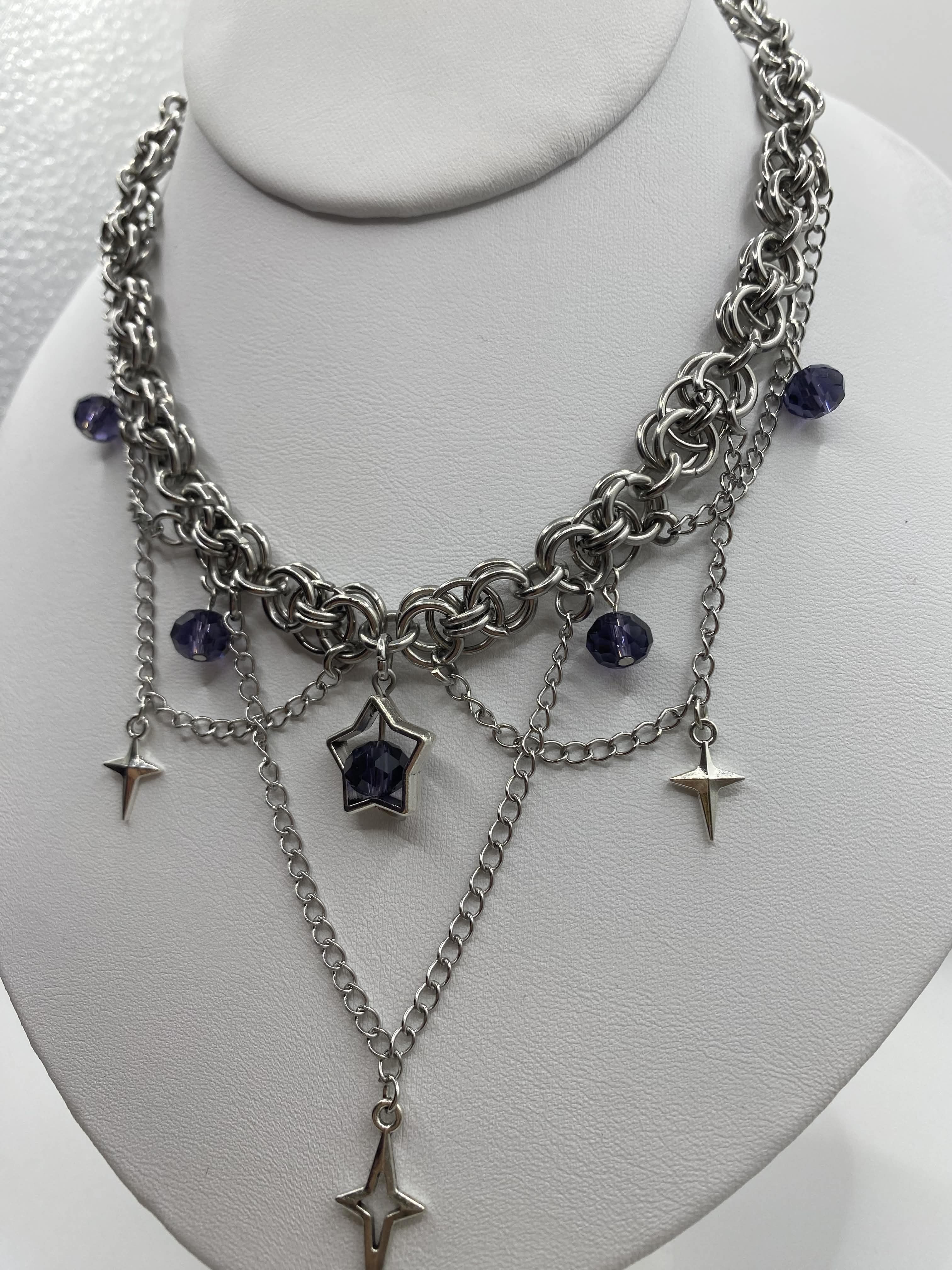 Silver Y2K Chainmail Choker Necklace